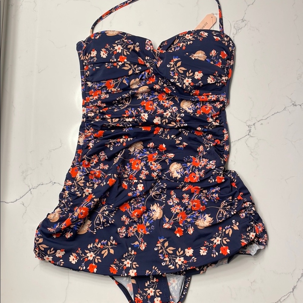 Dobreva Bandeau Halter Tummy Control One Piece Skirted Swimsuit